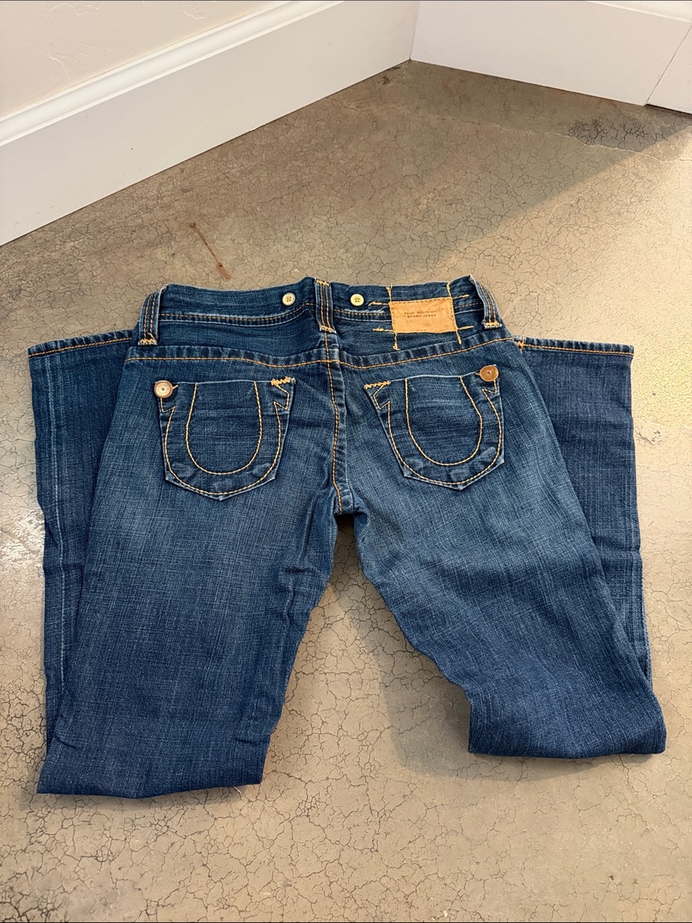True Religion Women's Blue Boot Cut Jeans with Contrast Stitching